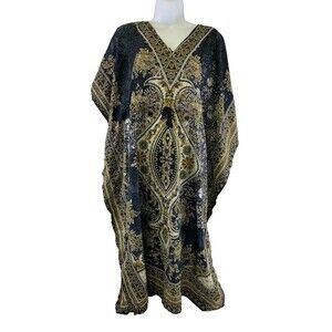 BOGO Cute Options Kaftan Rayon Paisley Gray Yellow Drawstring Waist Free Size